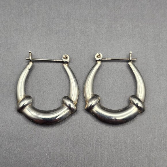 VTG Sterling Silver 925 Puffy Hoop Earrings 1.25" Knot Detail Hinged Closure - Picture 2 of 9